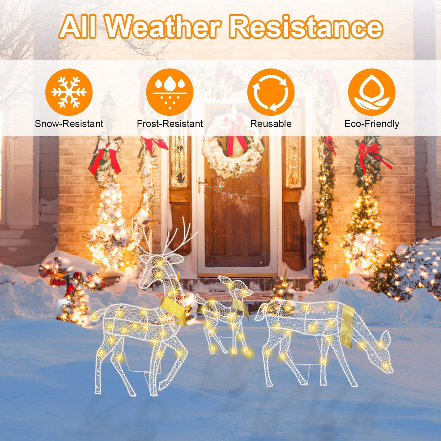 3 Sets of Lighted 2D Reindeer Family Christmas Decoration
