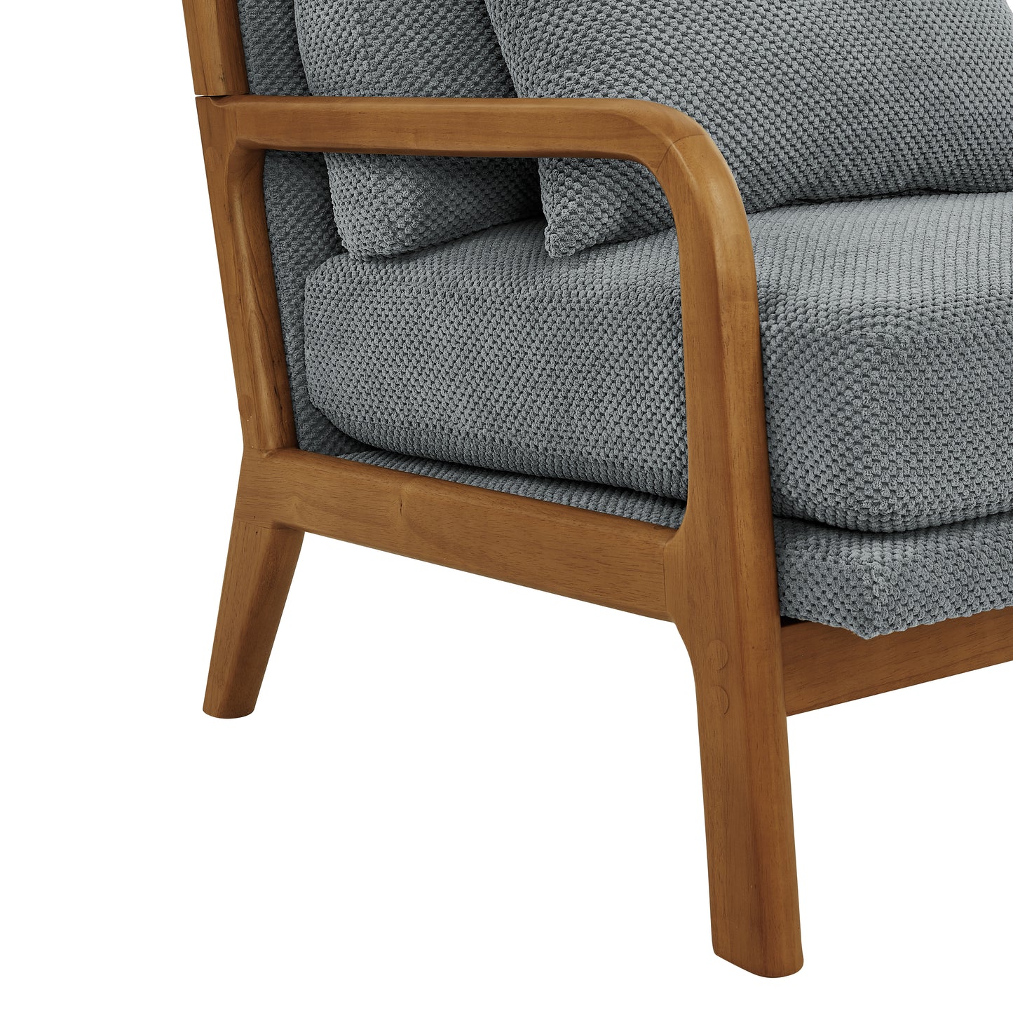 Mid-Century Modern Wooden Lounge Chair - Light Gray Upholstery
