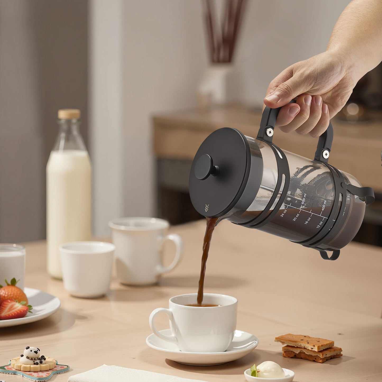French Press Coffee Maker 34 Oz Borosilicate Glass Stainless Steel Filter - Silver