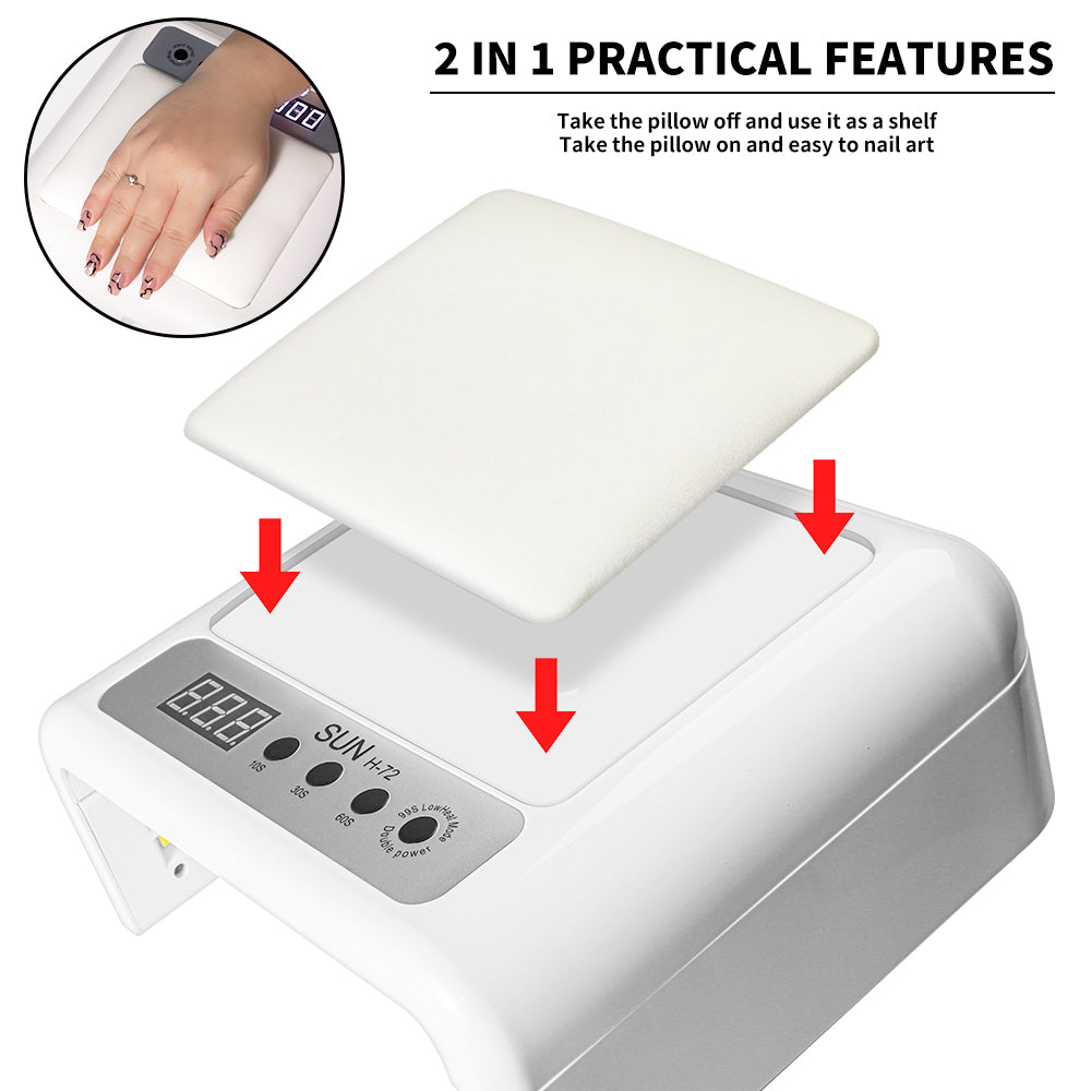 Professional 2-in-1 UV LED Nail Lamp with Arm Rest - White