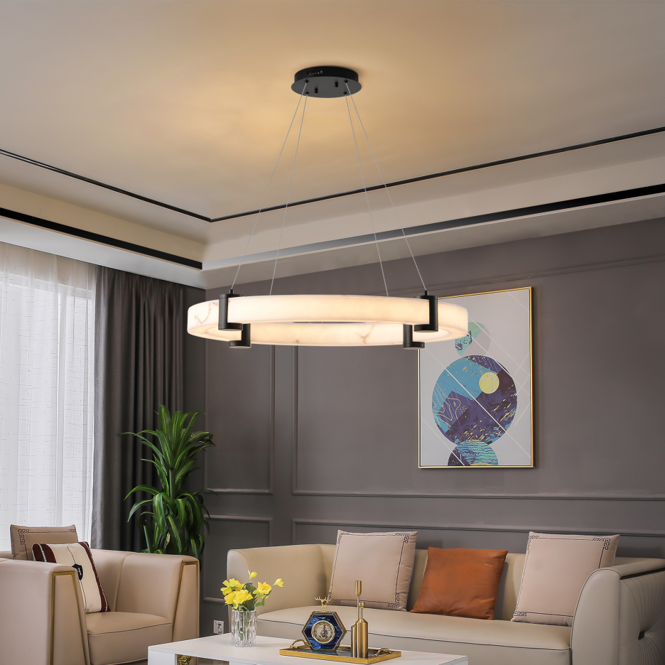 Modern LED Pendant Light 24-Inch Round Chandelier with Adjustable Height White