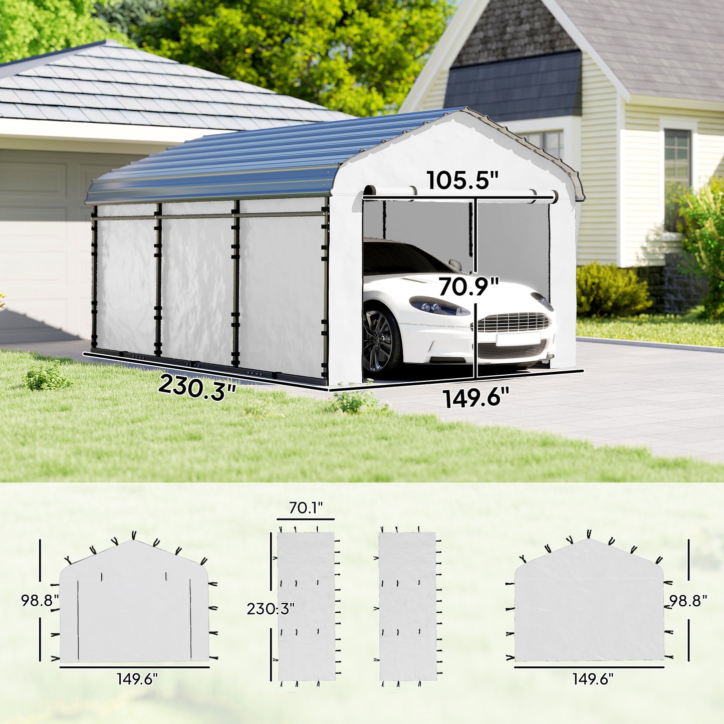 Replacement Sidewall Panel for 12' x 20' Carports - White