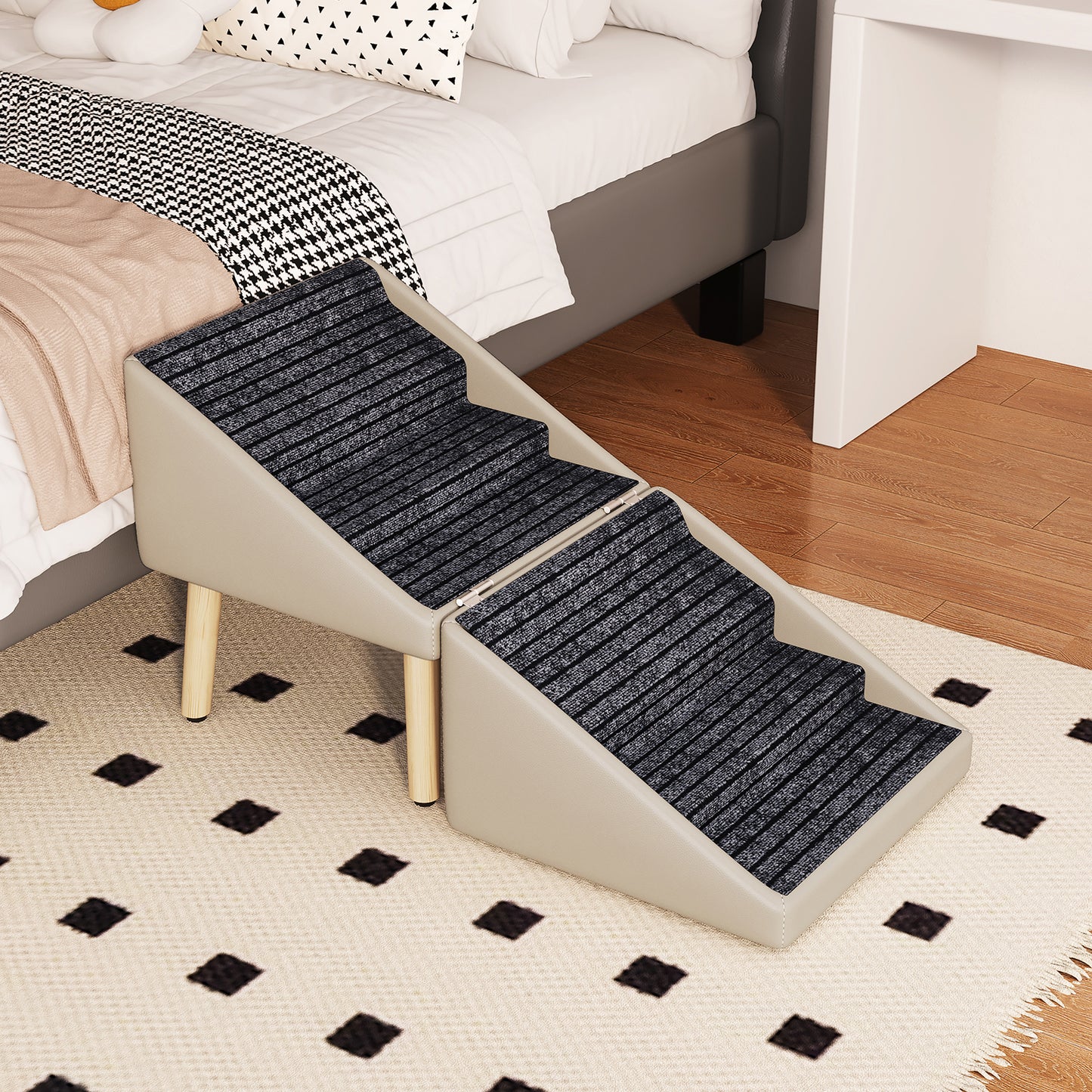Foldable Wooden Pet Dog Ramp with Non-Slip Surface - 22.83 Inches