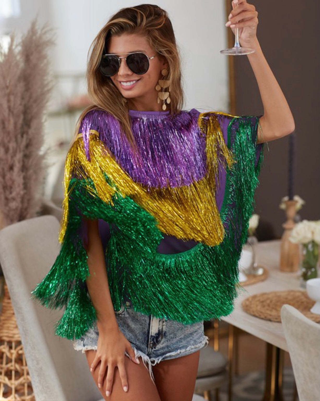 Carnival Metallic Raincoat Costume Set with Cape Skirt and Poncho for Female