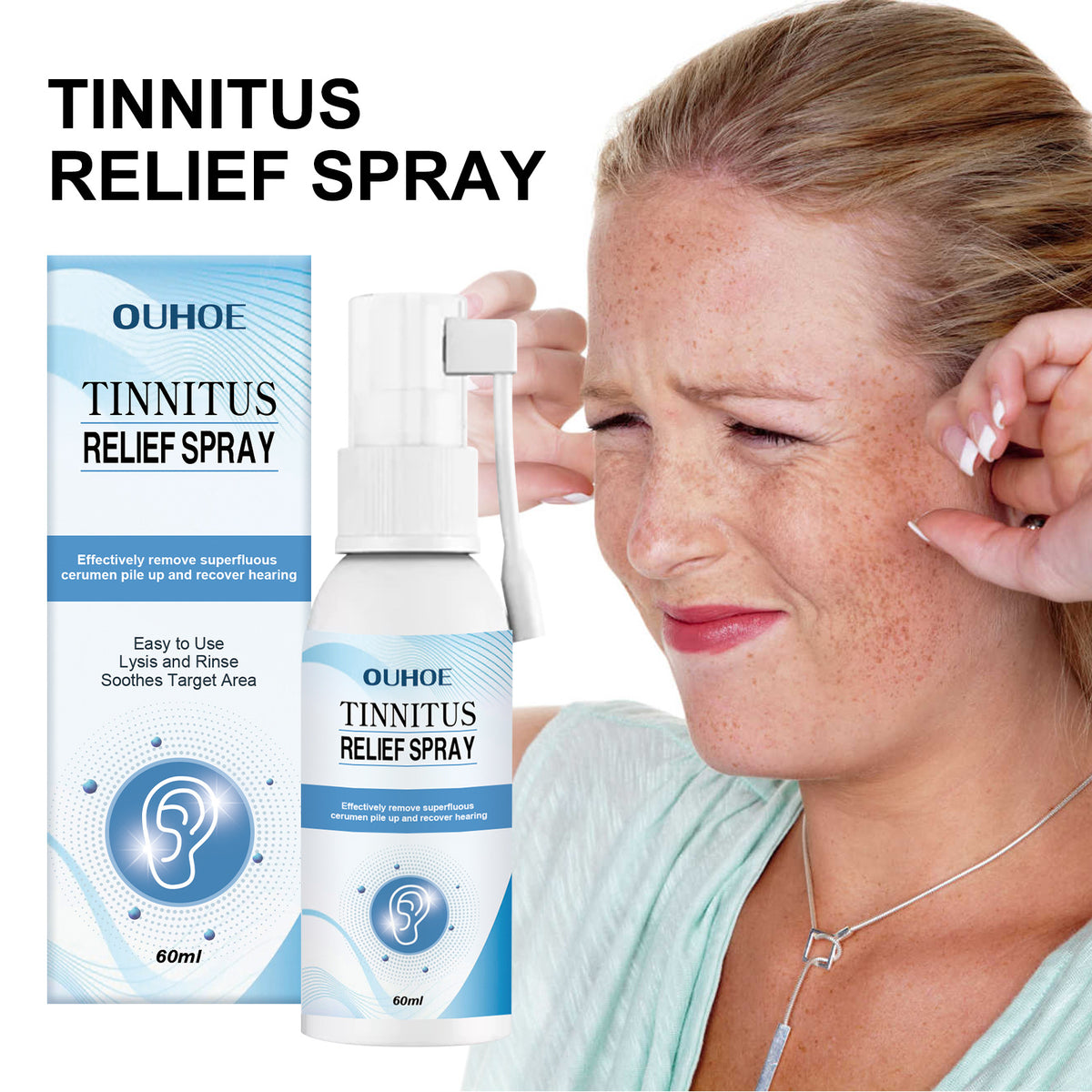 Tinnitus Relief Spray - Ear Discomfort & Earwax Cleaning, 60ml
