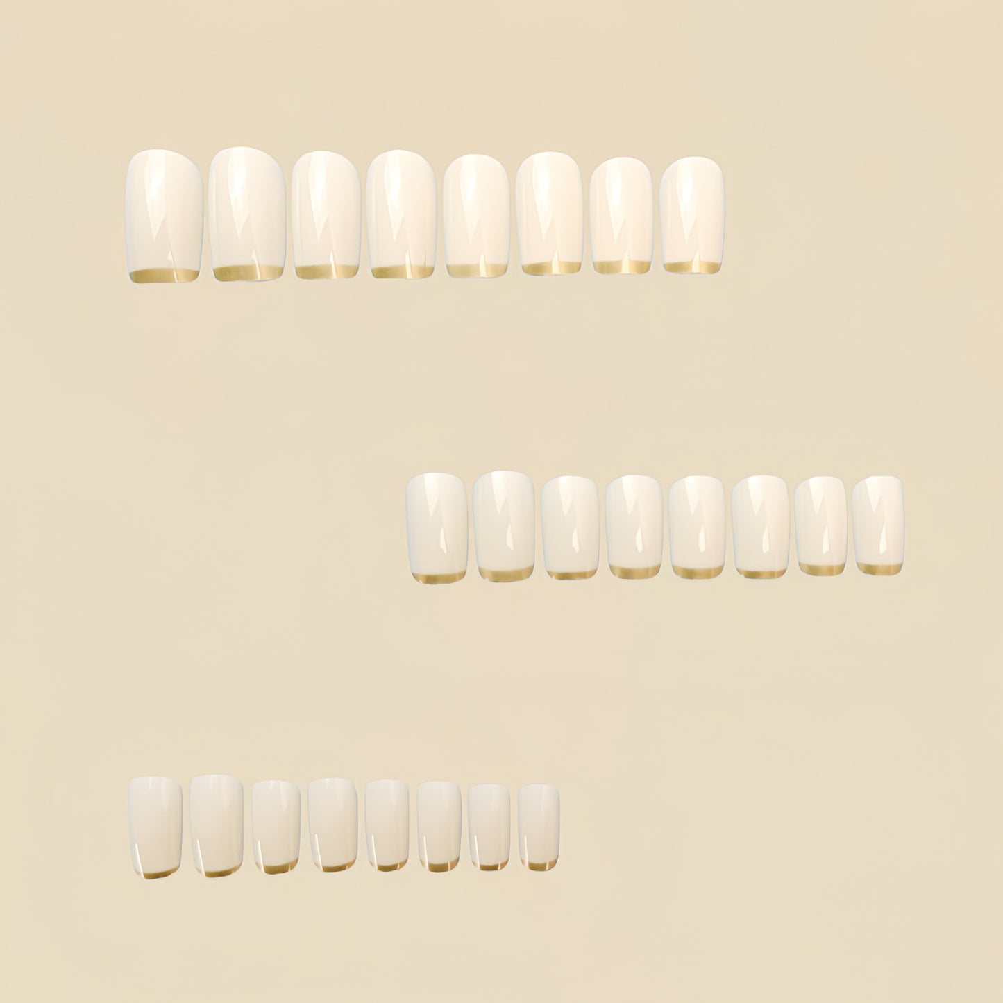 European Square Nail Art Patch White French Gold Edge - Medium Style