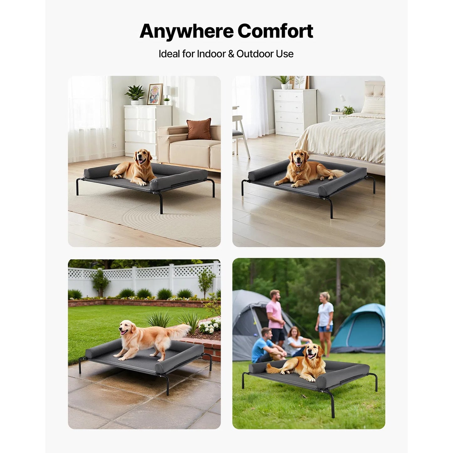 Large Elevated Dog Bed with Breathable Mesh and Washable Pillow - Indoor & Outdoor