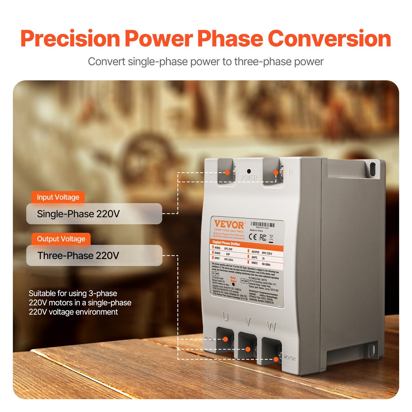 3 Phase Converter 2HP 7A 220V Single to 3-Phase Power Supply - Grey