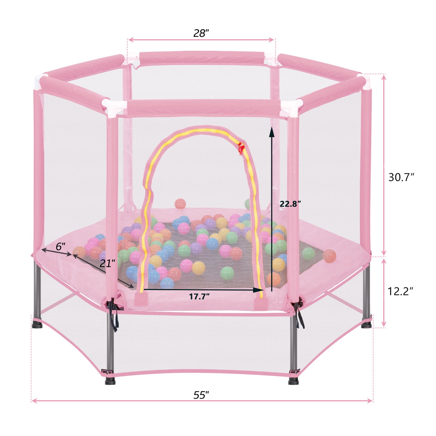 55 Toddlers Trampoline With Safety Enclosure Net And Balls, Indoor