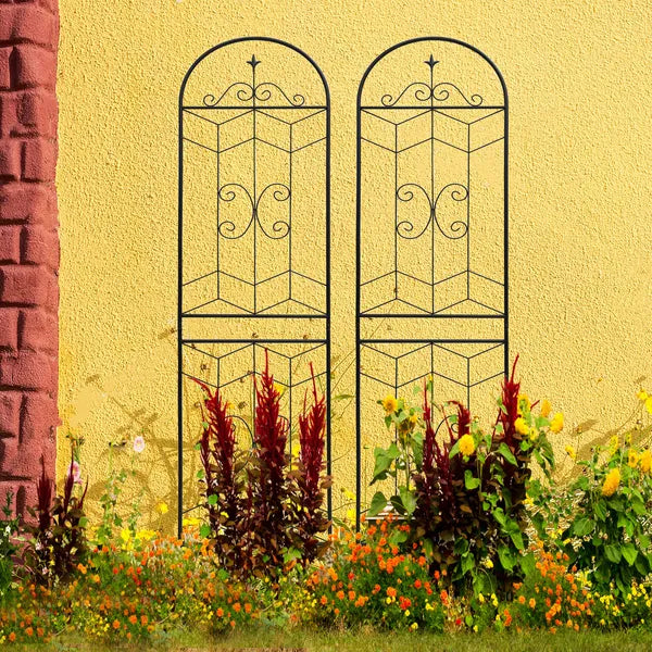 Metal Garden Trellis for Climbing Plants - 86.7" x 19.7" - Black - 4 Pack