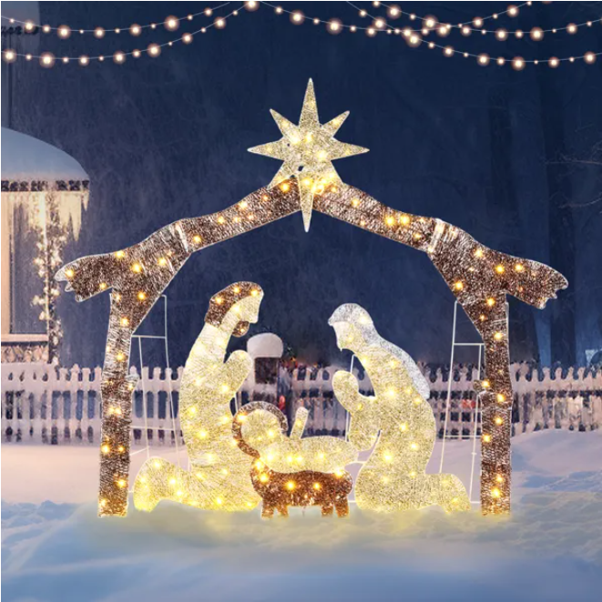 6ft Nativity Scene Roof Decoration with 190 LED Lights for Christmas Garden