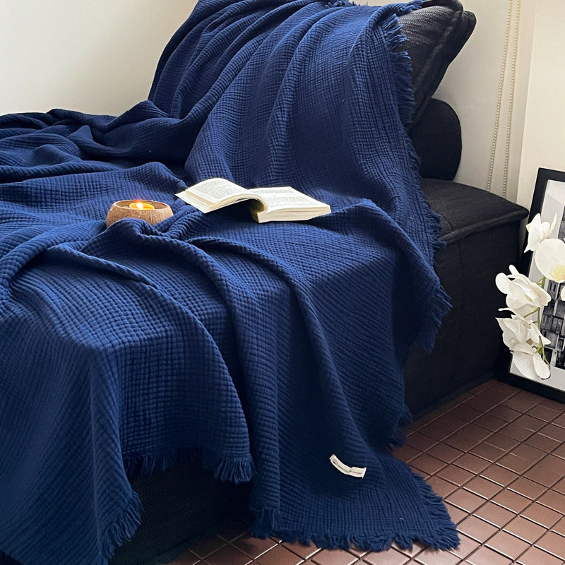 Four-Layer Cotton Tassel Blanket for Sofa & Bed - Wrinkle Style