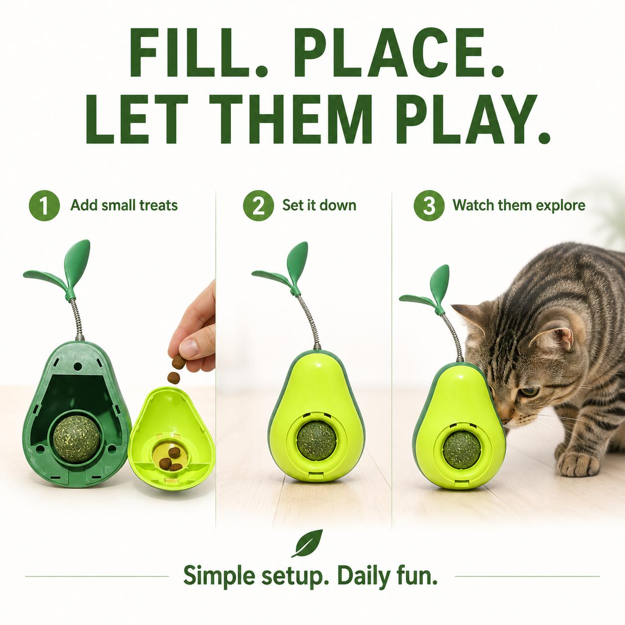 Avocado-Shaped Cat Interactive Wobble Toy with Feather & Catnip Ball - Indoor Pet Toy