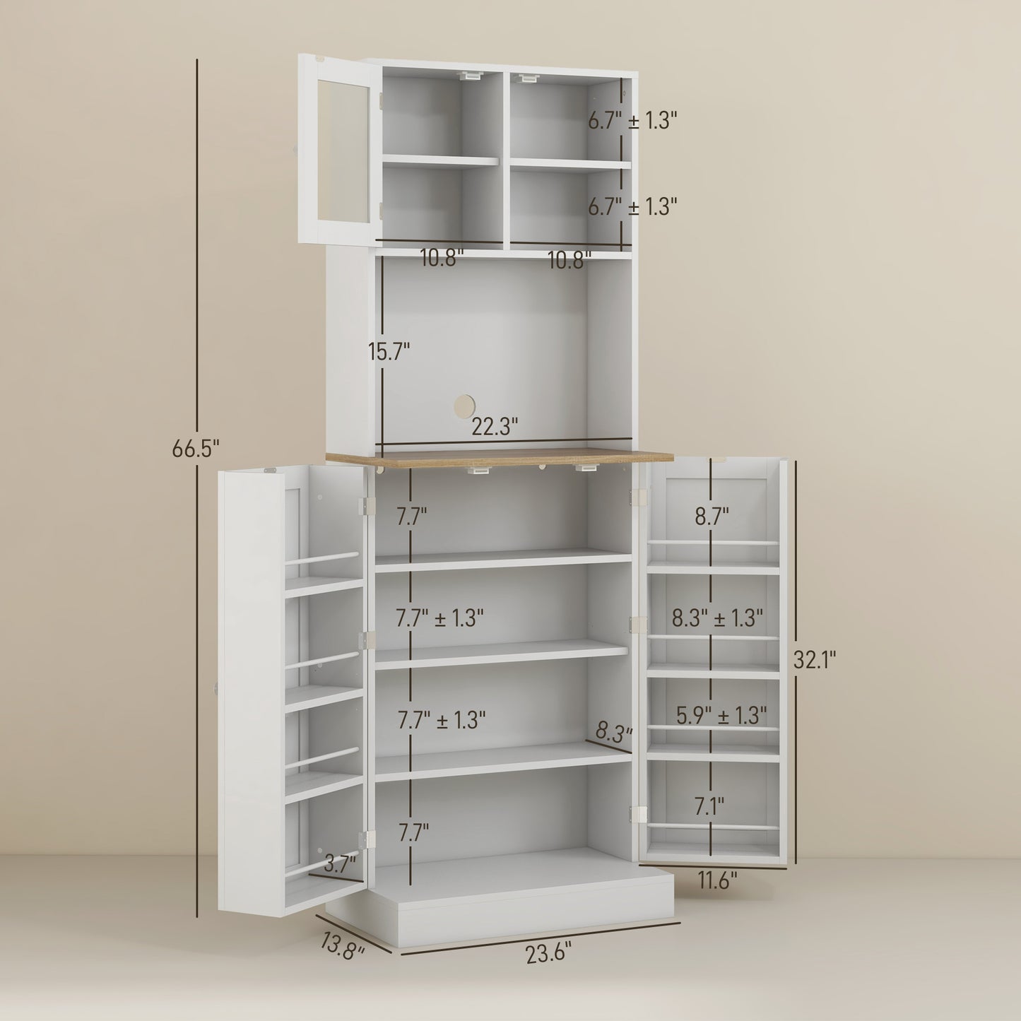 66.5" Tall Kitchen Pantry Cabinet with Adjustable Shelves - White