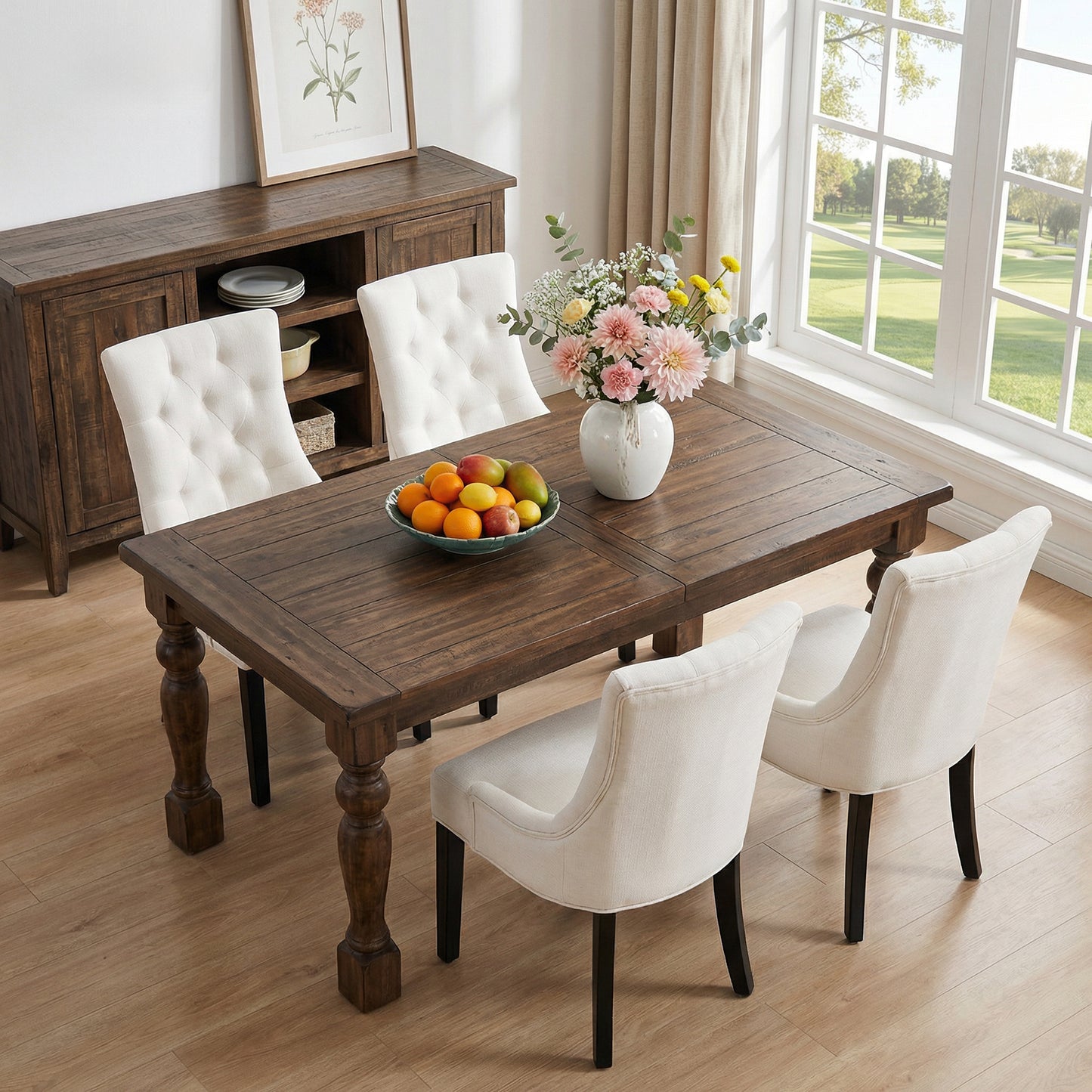 Modern Tufted Dining Chairs - Set of 2 Linen Upholstery Beige