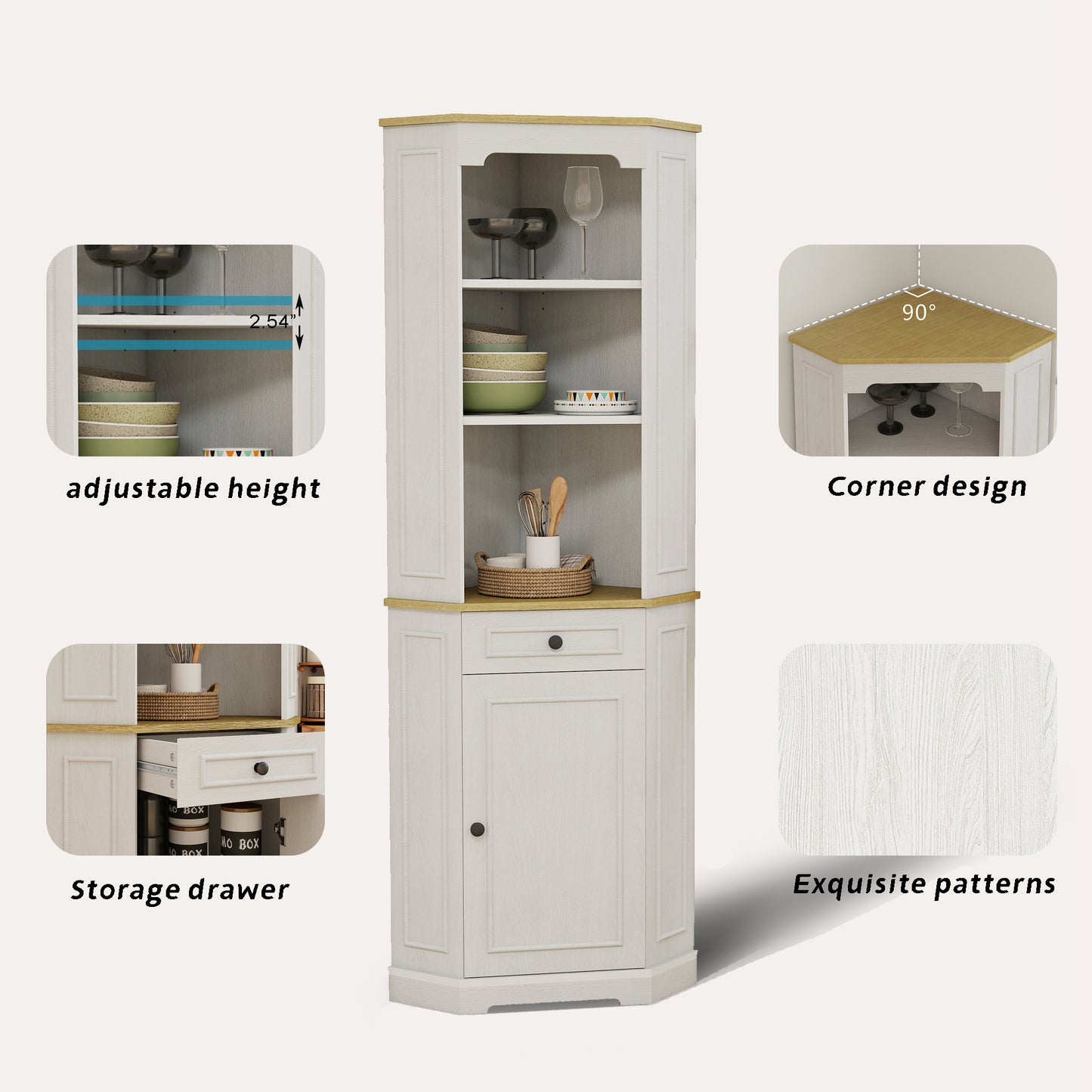 68 Tall Corner Cabinet, Freestanding Storage Cabinet With 1 Door,