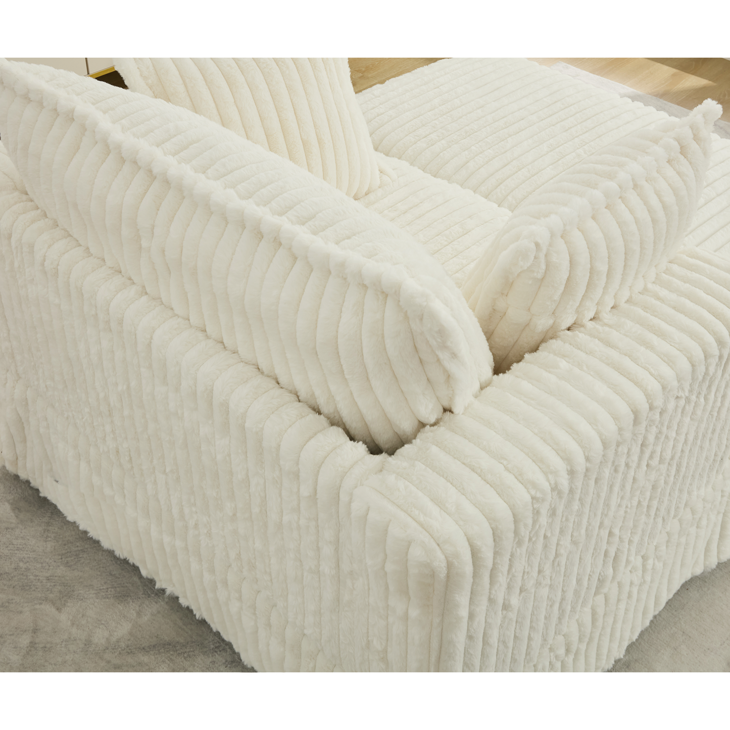 Oversized Corduroy Chaise Longue with Ottoman - Beige