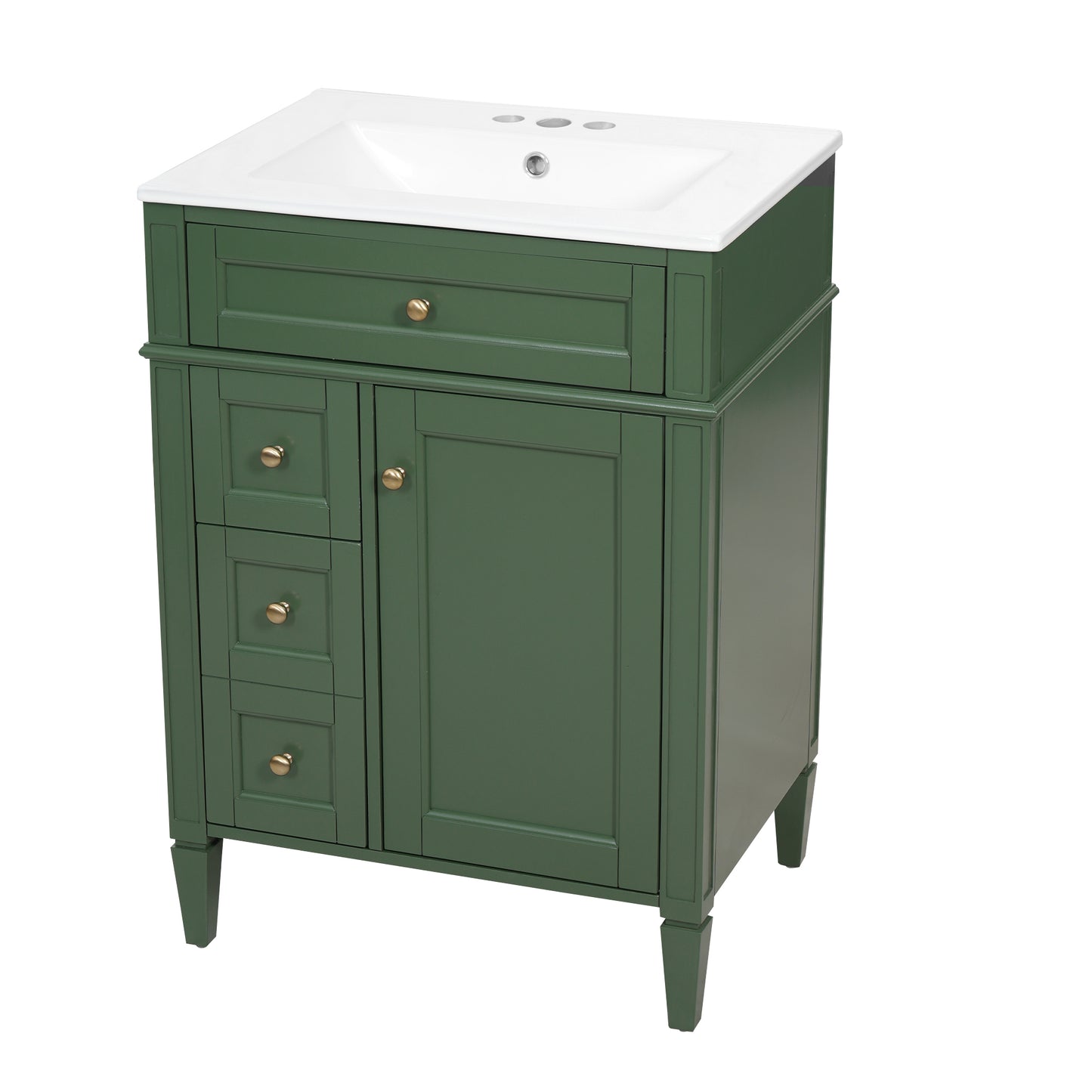 24'' Green Bathroom Vanity with Ceramic Sink & Storage Drawers