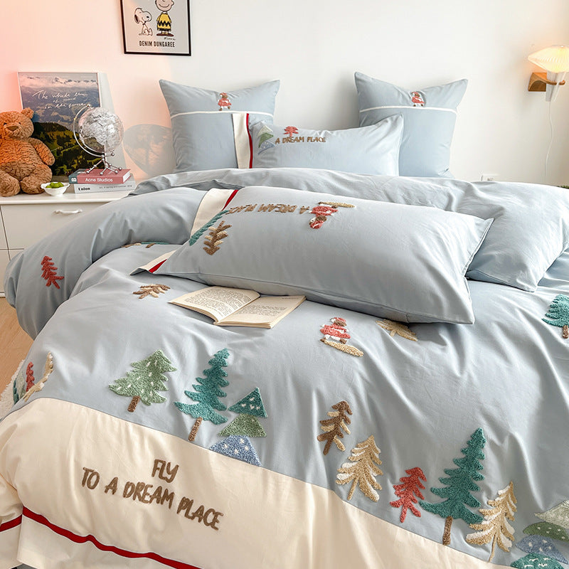 All-Cotton Children's Bedding Set with Cartoon Pattern for Autumn Winter - Multiple Sizes
