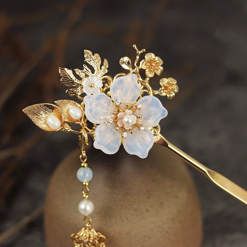 Retro Hanfu Hairpin with Flower Design & Duckbill Clip Set
