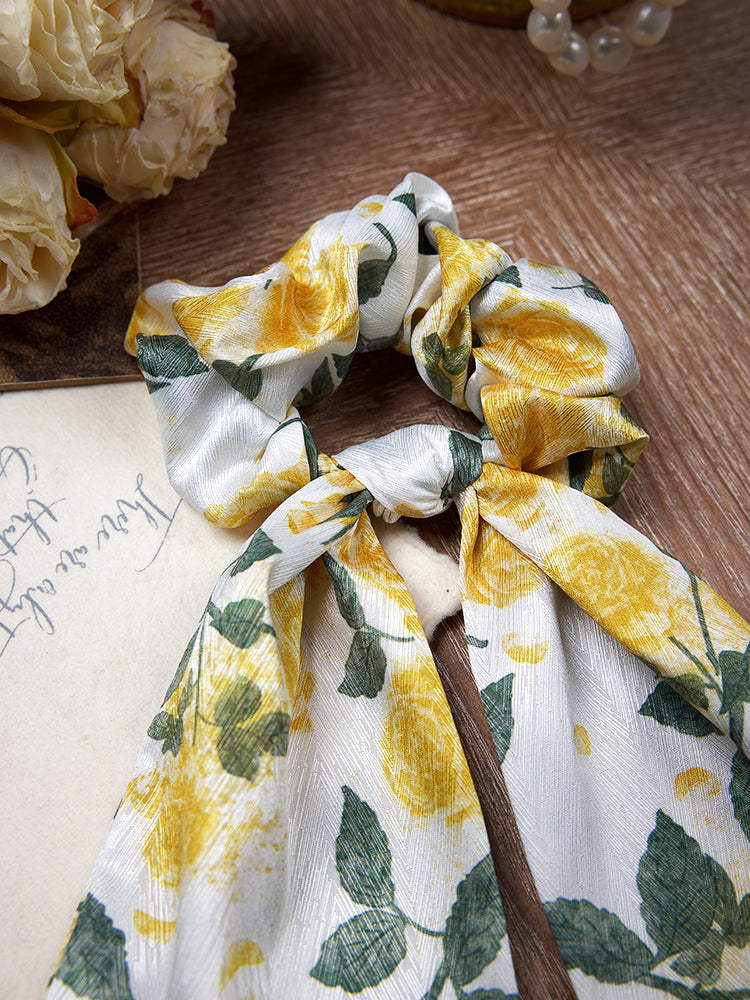 Yellow Rose Satin Hair Scrunchie