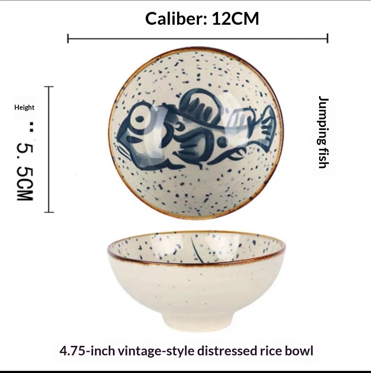 Japanese-Style Ceramic Tableware Retro Sesame Dot Pattern Bowl - Home Kitchen
