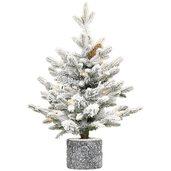 2ft Flocking Basin Tree with Warm White Lights & Pine Cones