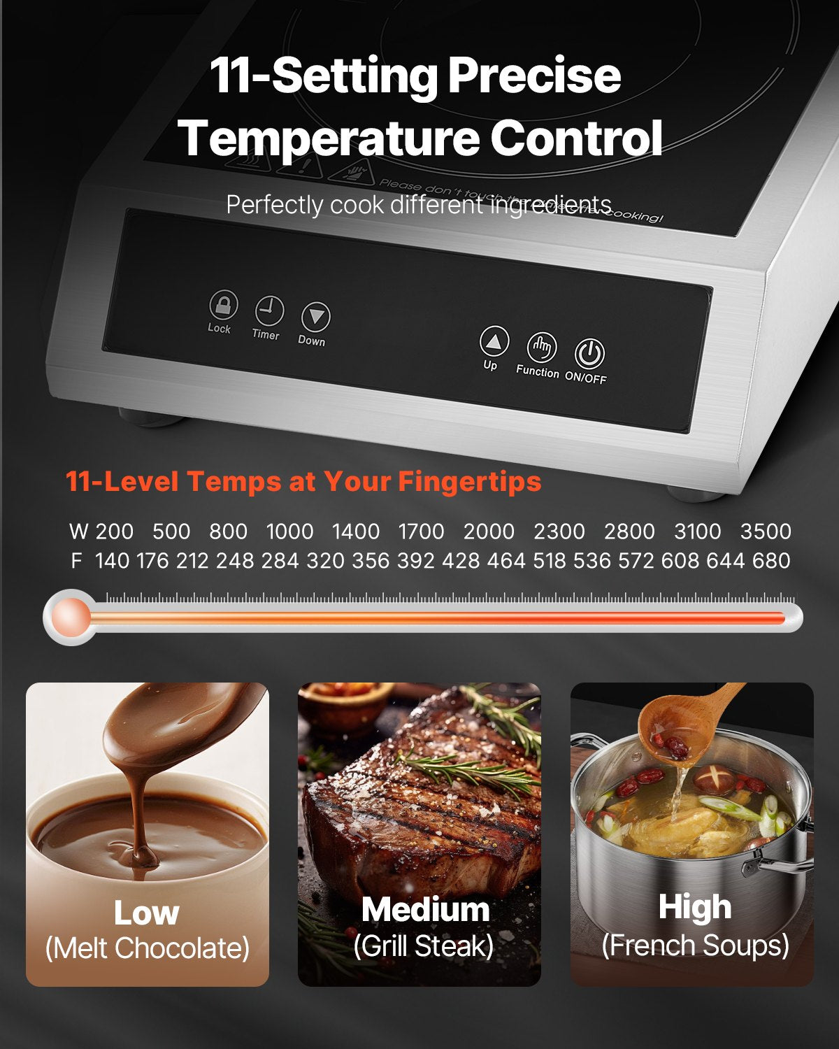 Portable 3500W Induction Cooktop with 11 Temp Levels - Black Kitchen Appliance