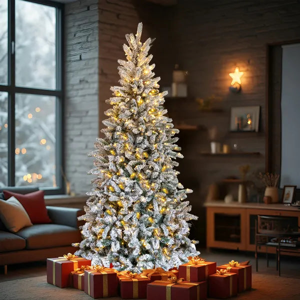 7 FT Snow Flocked Pre-lit Artificial Christmas Tree with 400 Lights
