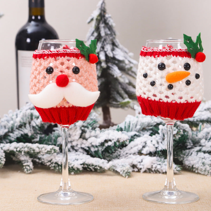 Christmas Wool Wine Cup Cover - Knitted Drink Sleeve for Holiday Gifts