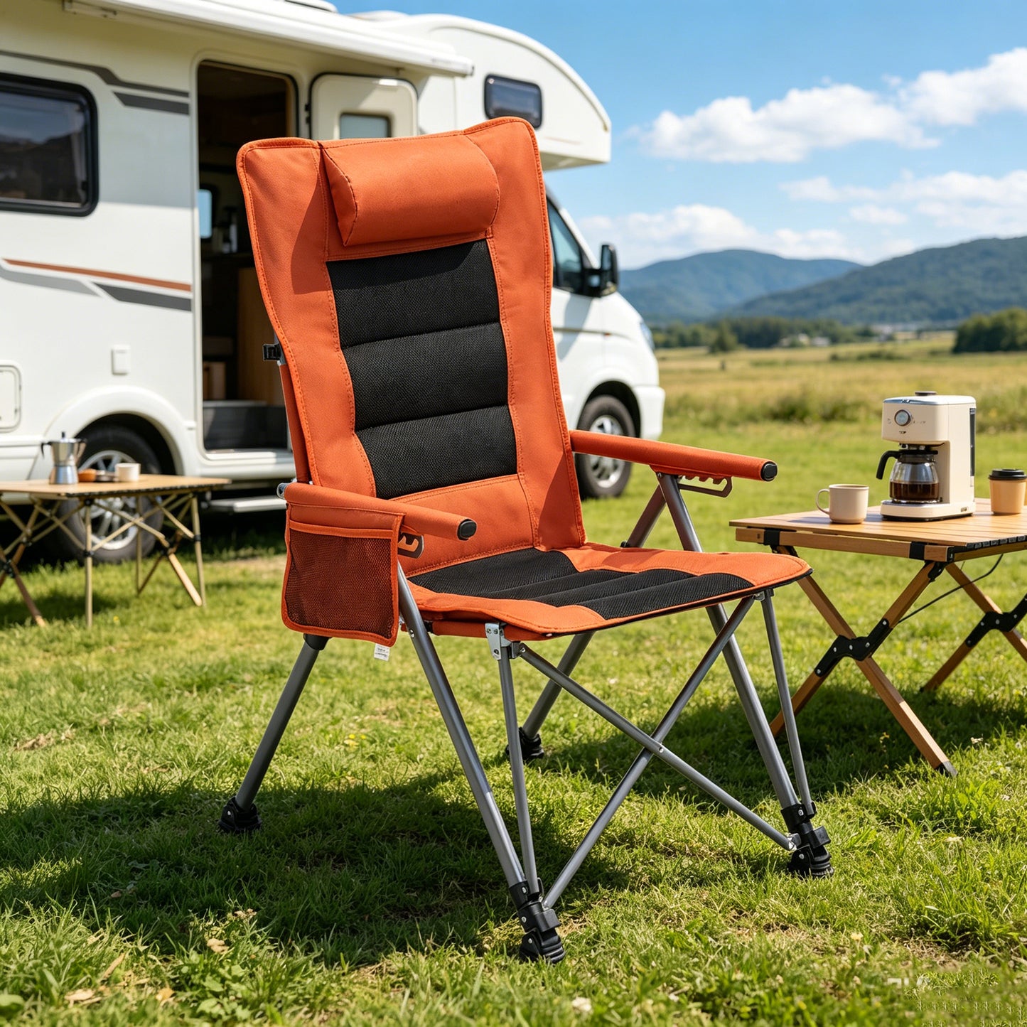 Adjustable 5-Position Reclining Camping Chair with Carry Bag - Orange