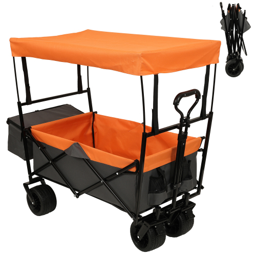 Large Capacity Collapsible Wagon with Canopy and Mosquito Net - All-Terrain Wheels, Foldable Garden Cart