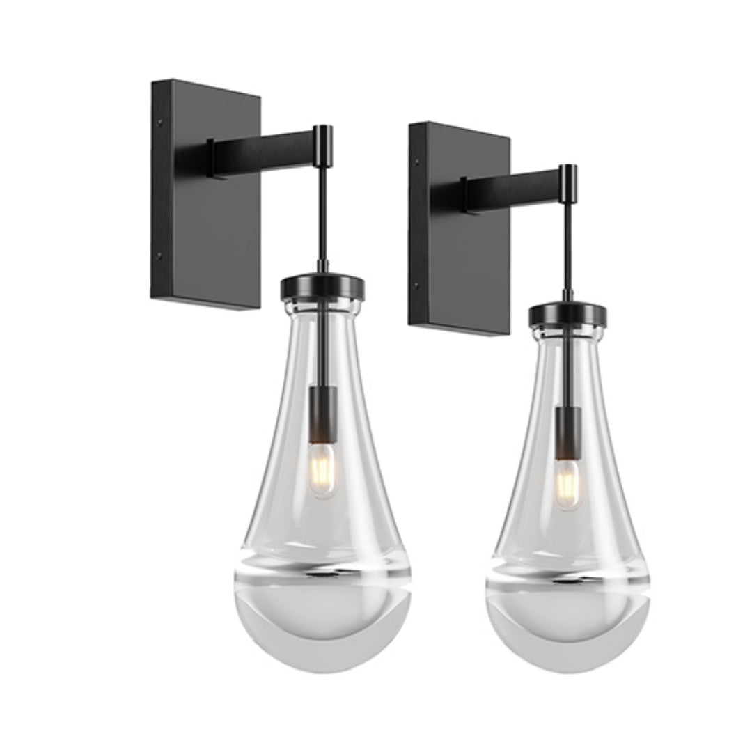 Modern Black Wall Sconces with Raindrop Glass Shade - 2 Pack