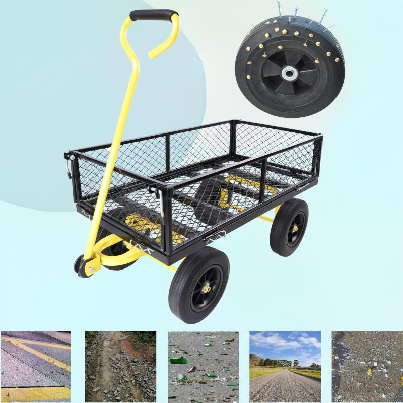 Garden Trolley Cart with Solid Wheels Multi-Functional Tool Cart for Yard and Farm Use