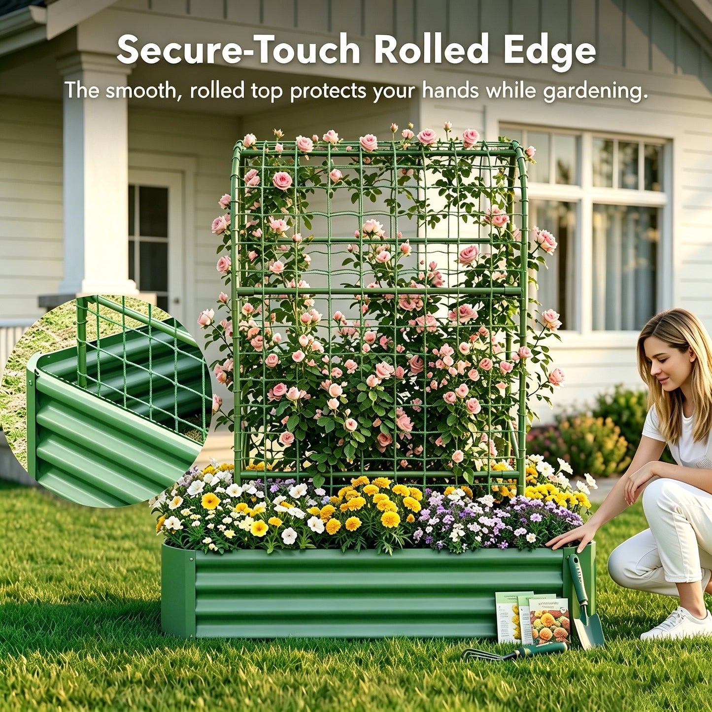 2-in-1 Raised Garden Bed with 59" Tall Trellis - Green