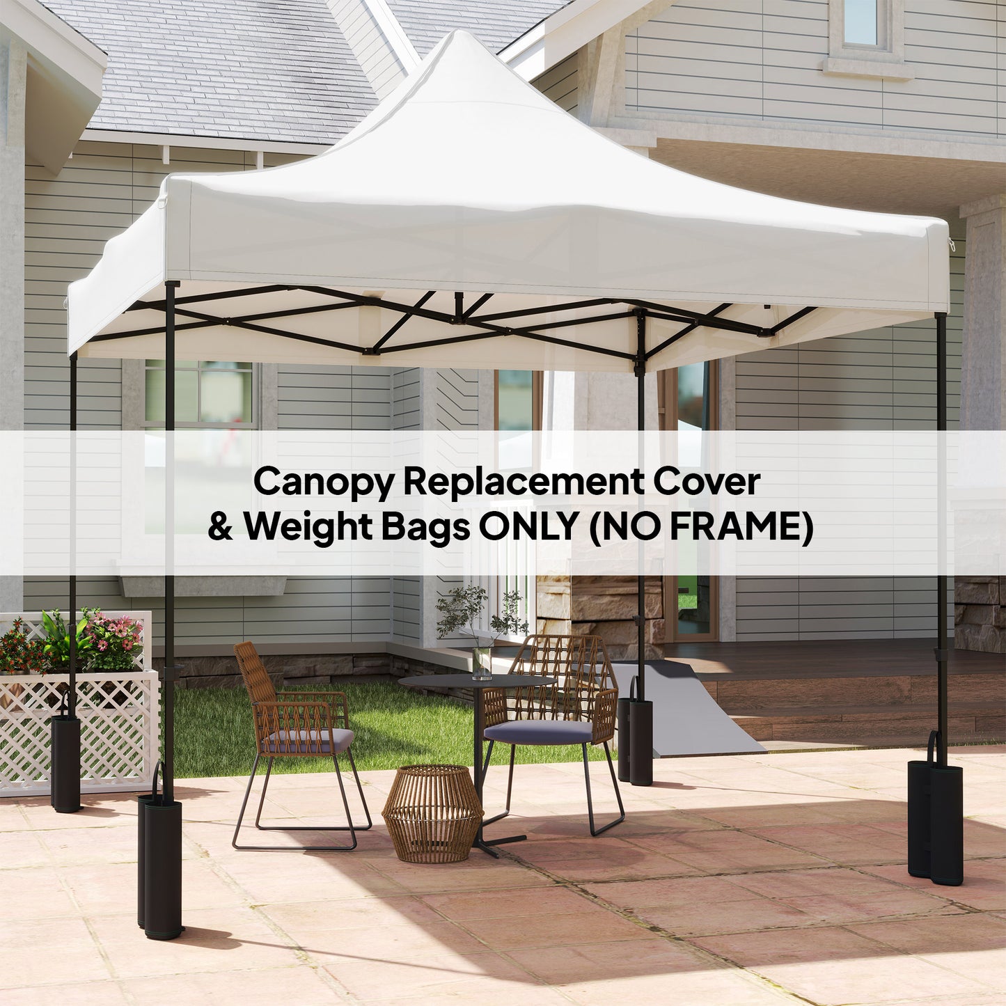10x10 Replacement Canopy Top with Sand Bags - White, UPF50+