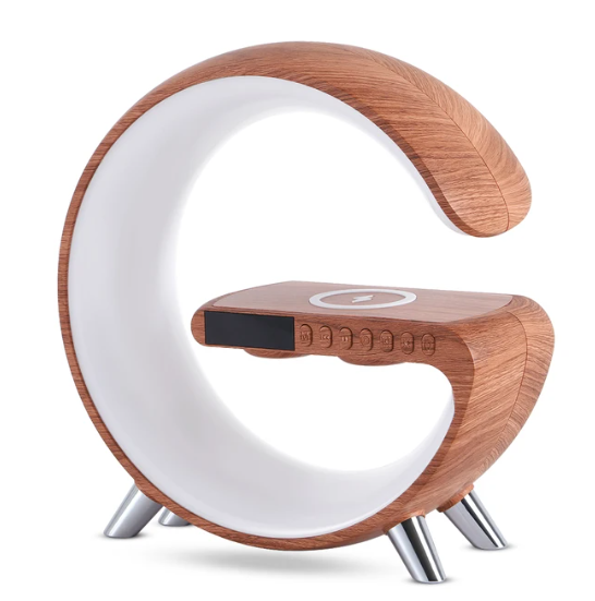 Smart G-Shaped LED Lamp with Bluetooth Speaker & Wireless Charger
