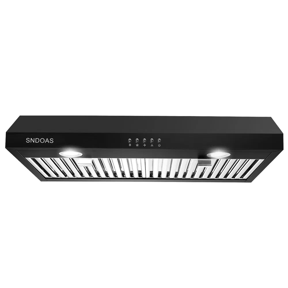 30 Inch Under Cabinet Range Hood with 3-Speed 600CFM Vent and LED Lighting - Silver/Black