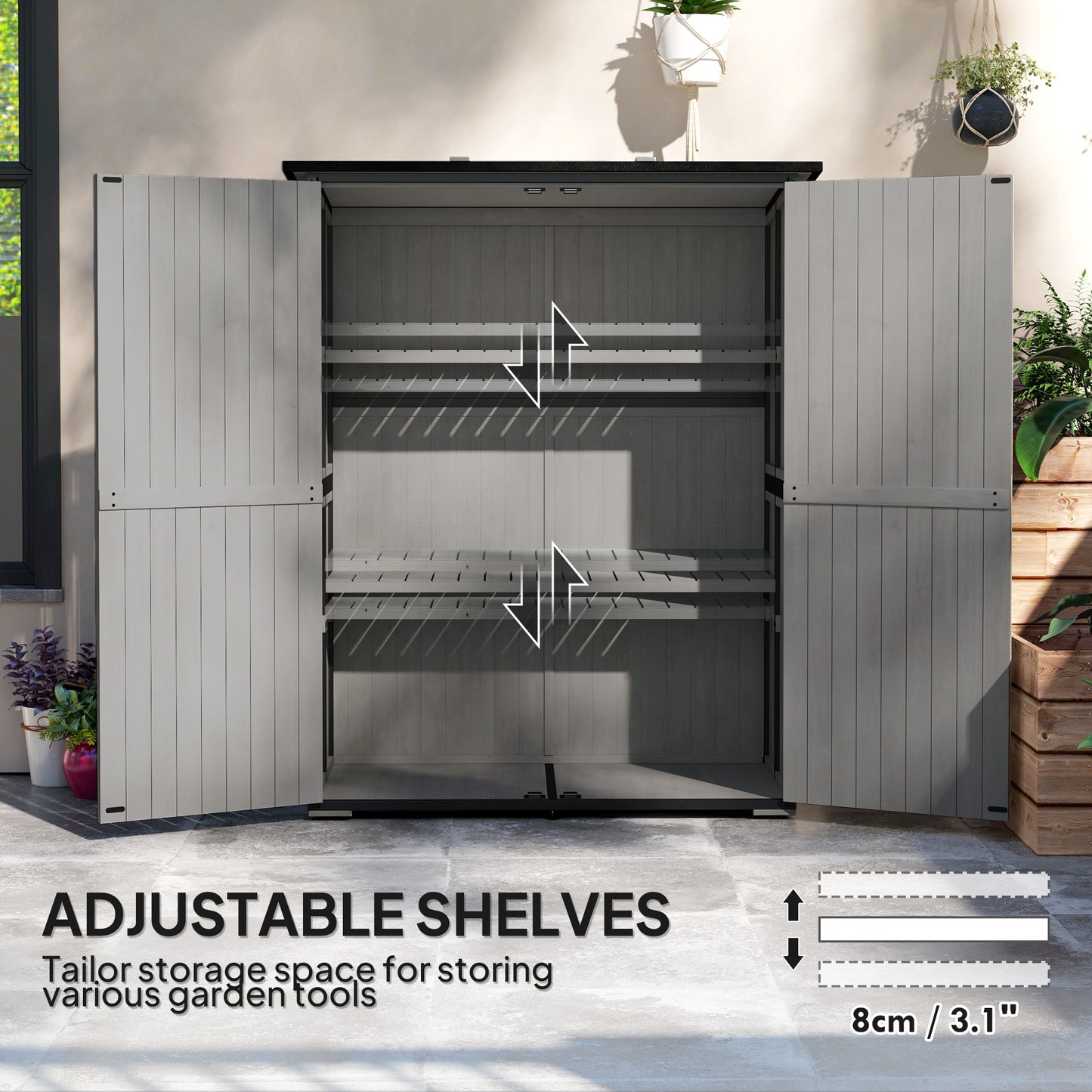 Wood Storage Shed, Outdoor Garden Shed With Asphalt Roof, 2 Shelves,
