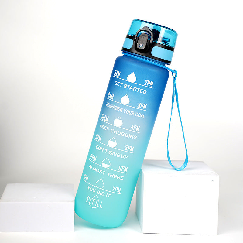 Large Capacity Sports Water Bottle - Gradient Cup with Lanyard 1000ml