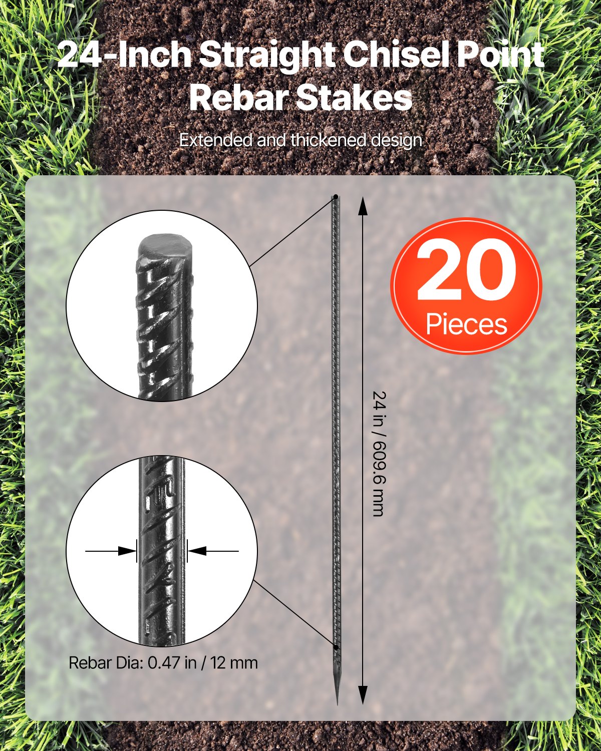 Heavy Duty 16-Inch Galvanized Steel Rebar Stakes - 16 Pack Ground Anchors