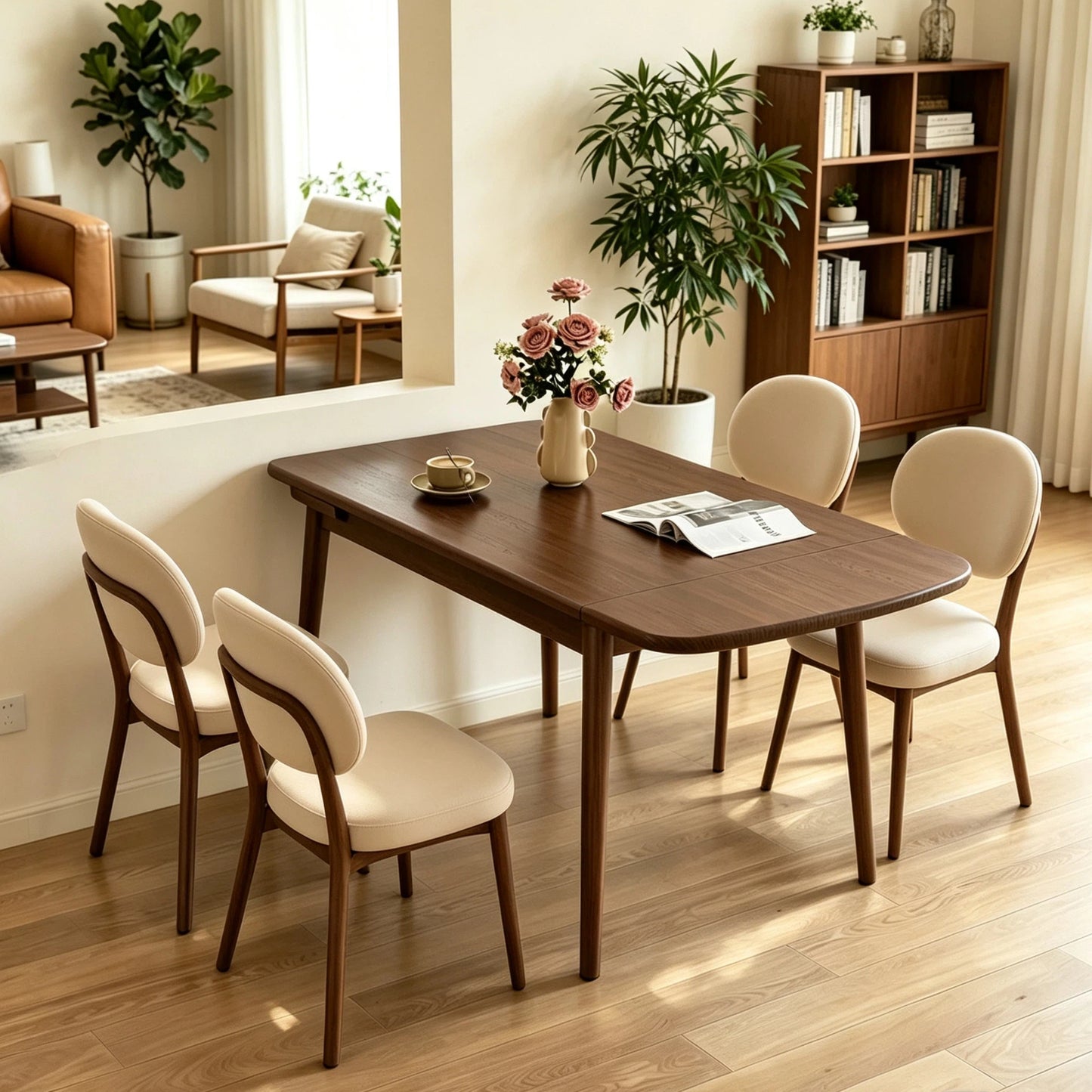 Extendable Solid Wood Dining Table for 4-10 People - Walnut