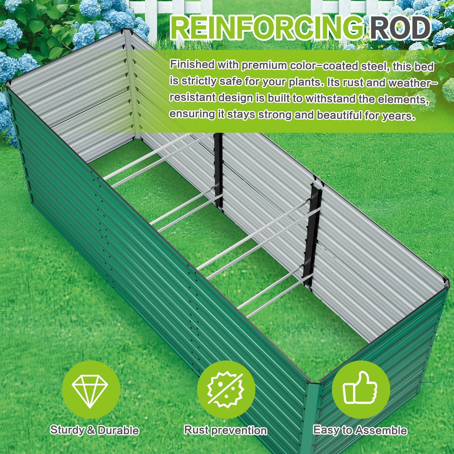 Raised Garden Bed Kit - 93.7 x 31.5 x 32.3 Inches, Rustproof Steel, Green