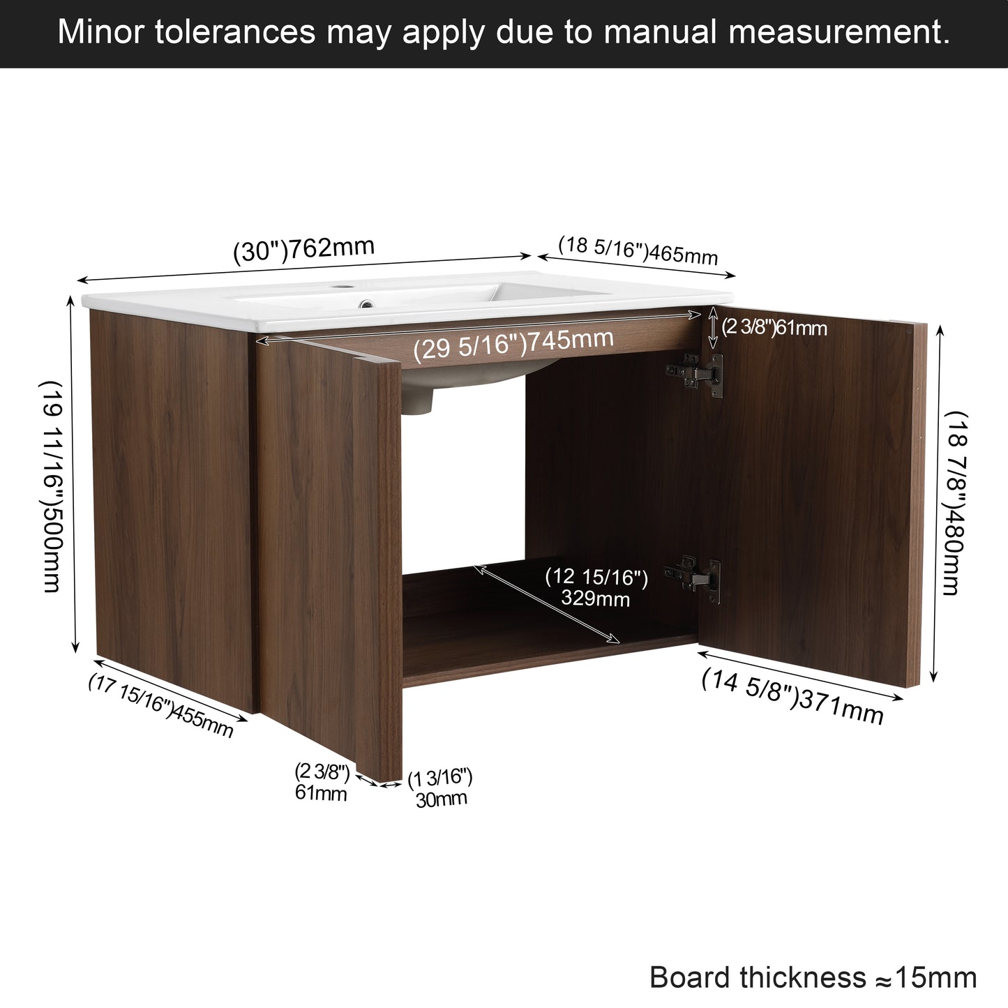 30" Wall-Mounted Bathroom Vanity with Sink - Brown Ebony