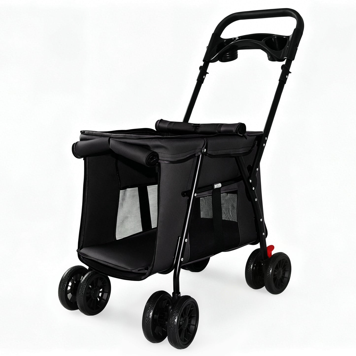 Foldable Pet Stroller for Small Medium Dogs Cats with Mesh Sides & Safety Leashes