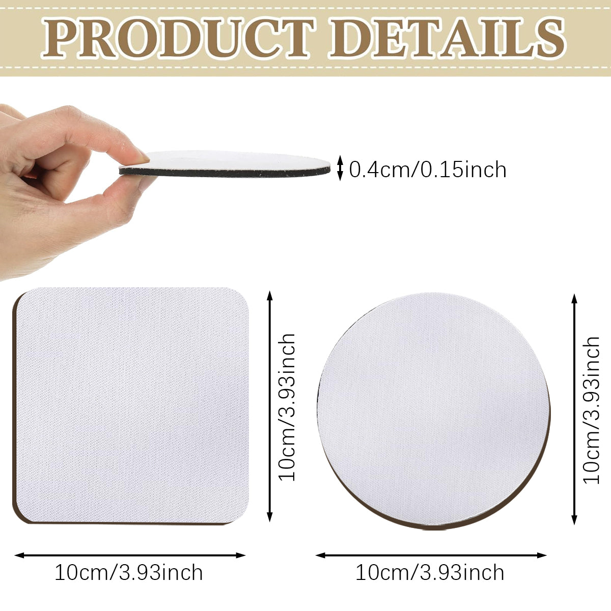 24-Pack White Wood Sublimation Blank Coasters - 10x10cm
