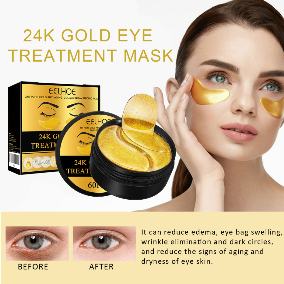 24K Gold Eye Mask Set - Hydrating Anti-Aging Under Eye Patches 60 Pieces