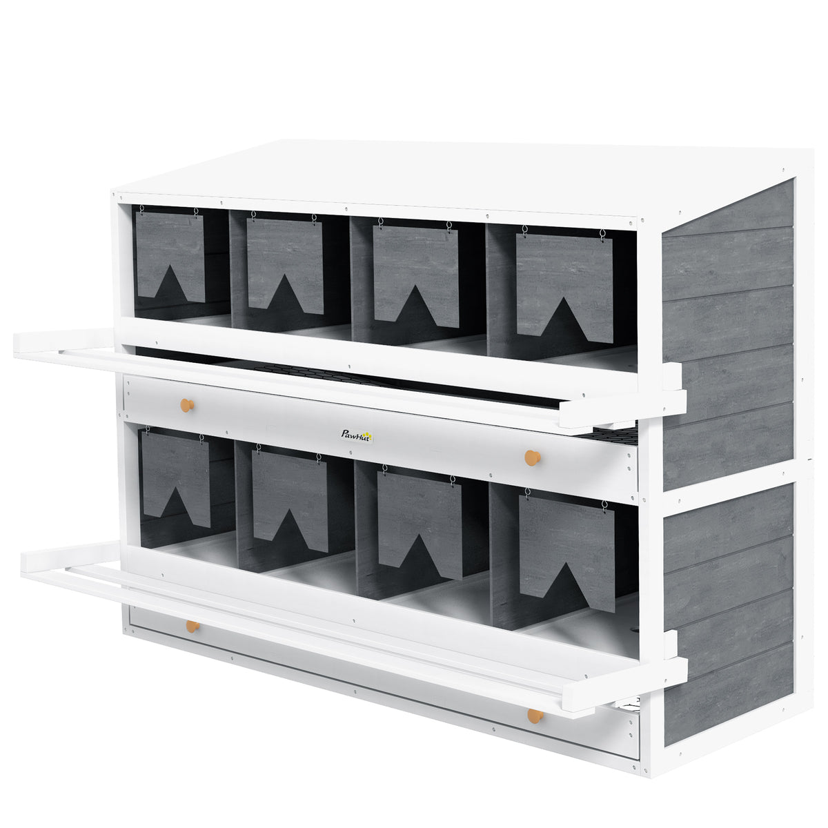Wooden Chicken Nesting Box with 8 Compartments, Egg Collection Trays & Perches for 16-32 Hens