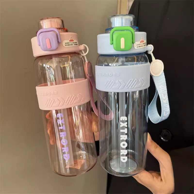 Large Capacity Sports Water Bottle with Straw Lid - Heat-Resistant Polycarbonate