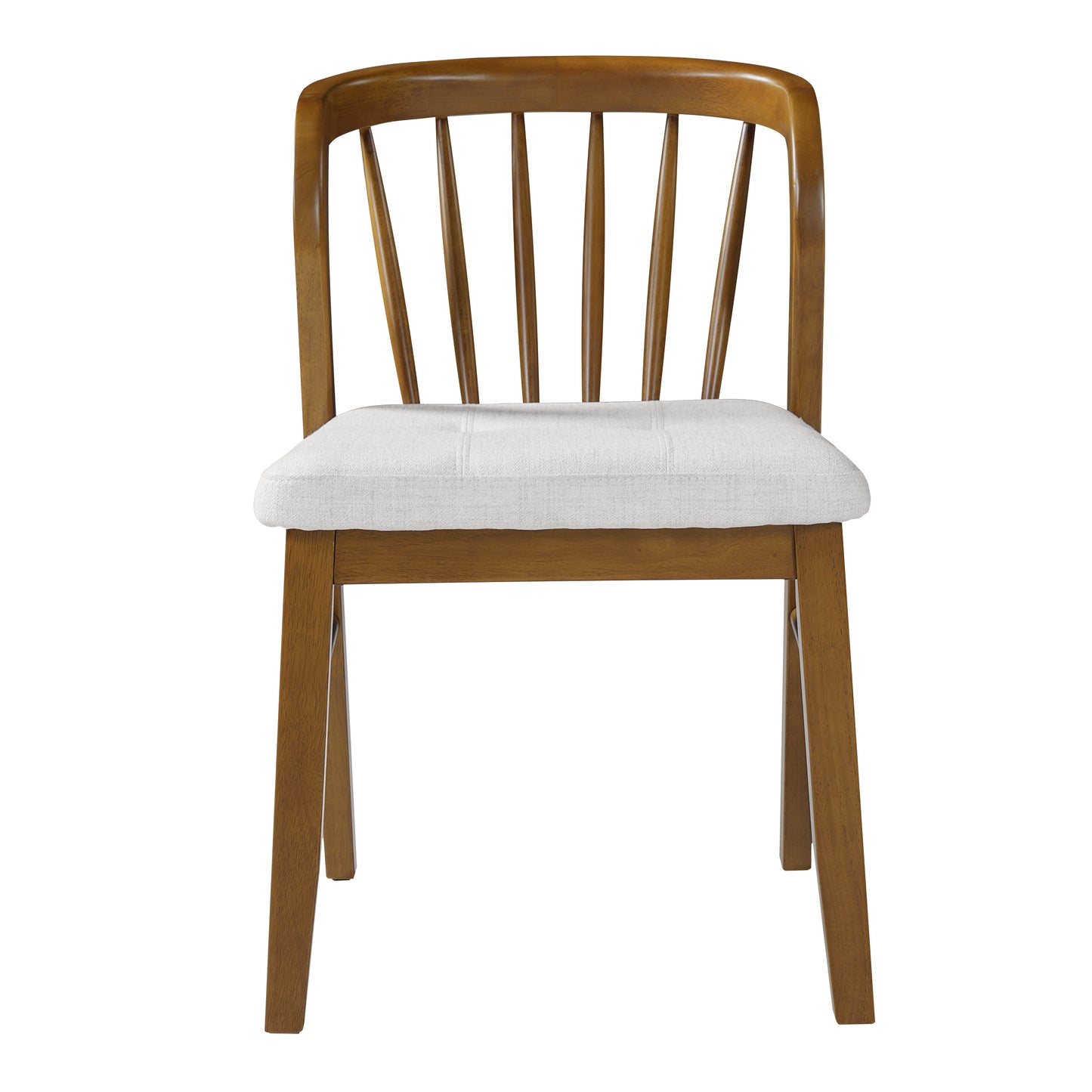 Mid-Century Modern Rubber Wood Dining Chairs - Set of 2, Walnut & Beige
